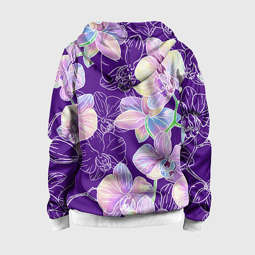 Детская толстовка на молнии Японские акварельные орхидеи / 3D-Белый – фото 2