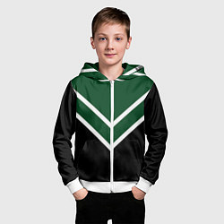Толстовка на молнии детская Зелёный с чёрным и белые полосы, цвет: 3D-белый — фото 2