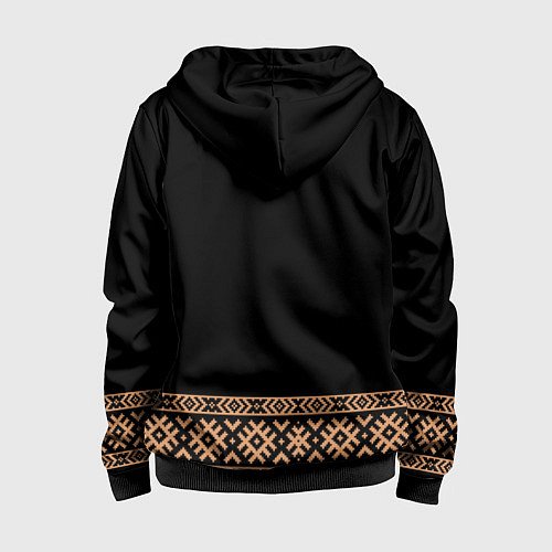 Детская толстовка на молнии Славянский золотой узор на черном - вышиванка руба / 3D-Черный – фото 2