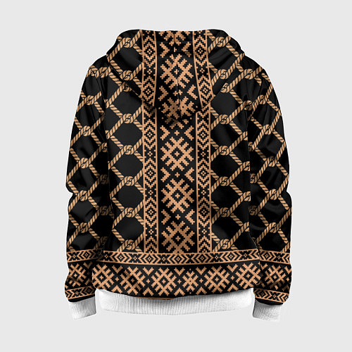 Детская толстовка на молнии Золотые узоры на черном с канатами - вышиванка руб / 3D-Белый – фото 2