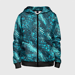 Детская толстовка на молнии Бирюзовая чешуя рептилии - абстрактный паттерн