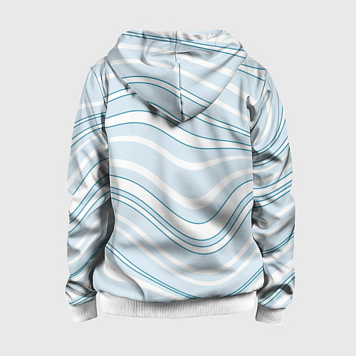Детская толстовка на молнии Светлый бело-голубой волнистые полосы / 3D-Белый – фото 2
