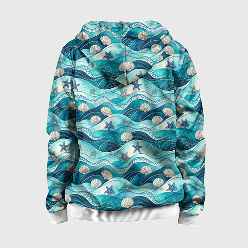 Детская толстовка на молнии Летний узор с ракушками и морскими звездами / 3D-Белый – фото 2