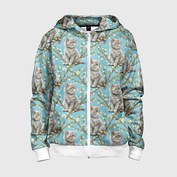 Толстовка на молнии детская Пришла весна распустились котики, цвет: 3D-белый