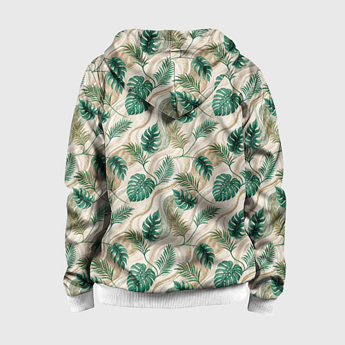 Детская толстовка на молнии Листья монстеры на мраморном фоне / 3D-Белый – фото 2