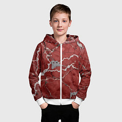 Толстовка на молнии детская Красно-серый мрамор, цвет: 3D-белый — фото 2