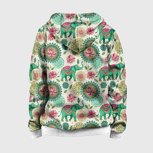 Детская толстовка на молнии Слоны и мандалы паттерн в индийской стилистике / 3D-Белый – фото 2