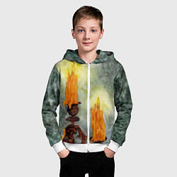 Толстовка на молнии детская Две горящие свечи в темноте, цвет: 3D-белый — фото 2