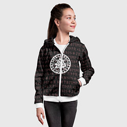 Толстовка на молнии детская Древние символы руны и обереги Вегвизир, цвет: 3D-белый — фото 2