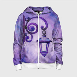 Толстовка на молнии детская Уличный фиолетовый фонарь, цвет: 3D-белый