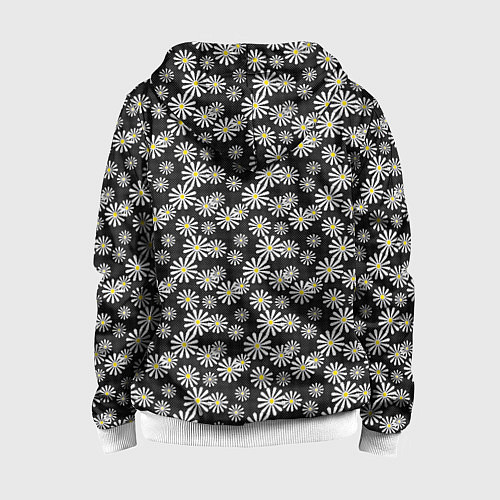 Детская толстовка на молнии Белые цветы ромашки на черном в мелкий горошек / 3D-Белый – фото 2