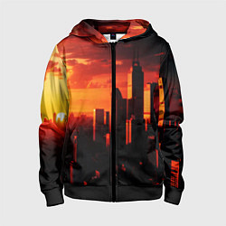 Детская толстовка на молнии Стилизованный город оранжевый закат