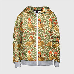 Детская толстовка на молнии Птицы сирин на ветках