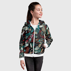 Толстовка на молнии детская Чёрный с абстрактными полосами, цвет: 3D-белый — фото 2