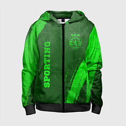 Толстовка на молнии детская Sporting - green gradient вертикально, цвет: 3D-черный
