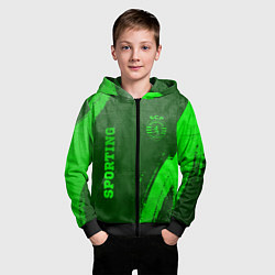 Толстовка на молнии детская Sporting - green gradient вертикально, цвет: 3D-черный — фото 2