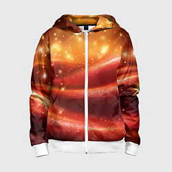 Толстовка на молнии детская Красная волнистая текстура с блеском, цвет: 3D-белый