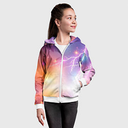 Толстовка на молнии детская Магический фон с молниями и звездами, цвет: 3D-белый — фото 2