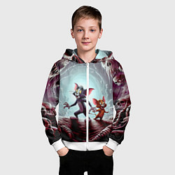 Толстовка на молнии детская Том и Джерри в пещере ужасов - хэллоуин, цвет: 3D-белый — фото 2