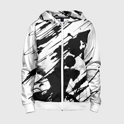 Толстовка на молнии детская Брызги и штрихи черной краски, цвет: 3D-белый