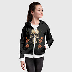 Толстовка на молнии детская Череп в красных розах, цвет: 3D-белый — фото 2
