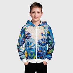 Толстовка на молнии детская Импасто - синие маки в поле, цвет: 3D-белый — фото 2