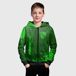 Толстовка на молнии детская Porsche - green gradient вертикально, цвет: 3D-черный — фото 2