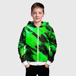 Толстовка на молнии детская Зеленые мазки краски на черном, цвет: 3D-белый — фото 2