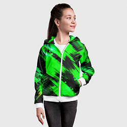 Толстовка на молнии детская Зеленые мазки краски на черном, цвет: 3D-белый — фото 2
