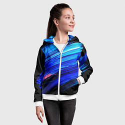 Толстовка на молнии детская Синии кисти краски на черном, цвет: 3D-белый — фото 2