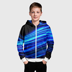 Толстовка на молнии детская Синие неоновые линии краски, цвет: 3D-белый — фото 2