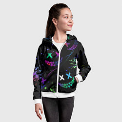 Толстовка на молнии детская Неновые краски - лица крипи смайл, цвет: 3D-белый — фото 2