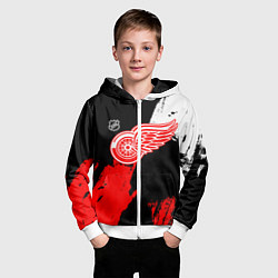 Толстовка на молнии детская Детройт Ред Уингз - брызги краска на черном фоне, цвет: 3D-белый — фото 2