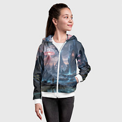 Толстовка на молнии детская Фантастический мир с медузами и озеро у гор, цвет: 3D-белый — фото 2