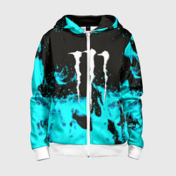 Толстовка на молнии детская Monster energy голубой огонь, цвет: 3D-белый