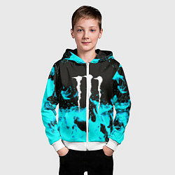 Толстовка на молнии детская Monster energy голубой огонь, цвет: 3D-белый — фото 2