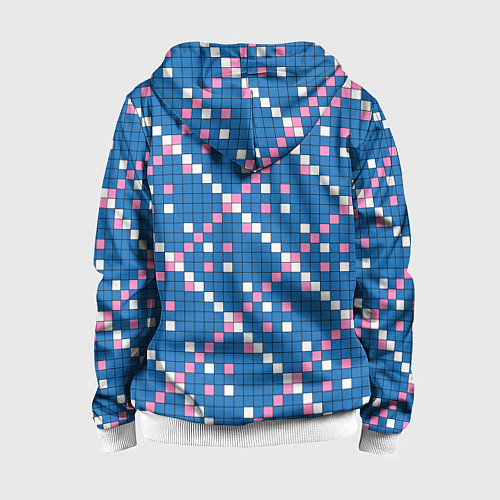 Детская толстовка на молнии Синяя розовая с белым плитка / 3D-Белый – фото 2