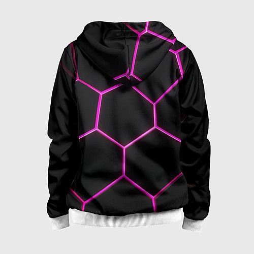 Детская толстовка на молнии Черные соты с фиолетовым неоном / 3D-Белый – фото 2