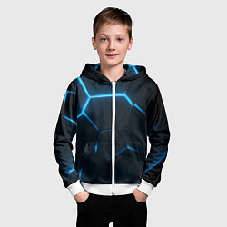 Толстовка на молнии детская Черные плиты с синим светом, цвет: 3D-белый — фото 2