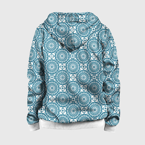 Детская толстовка на молнии Бело - голубой ажурный кружевной узор ретро / 3D-Белый – фото 2