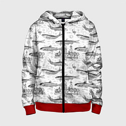 Толстовка на молнии детская Корюшка и рыбалка в Питере паттерн, цвет: 3D-красный