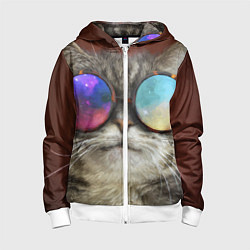 Толстовка на молнии детская A Cat with multicolored glasses, цвет: 3D-белый
