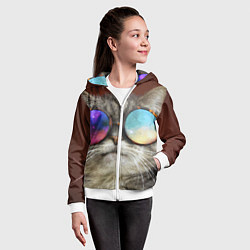 Толстовка на молнии детская A Cat with multicolored glasses, цвет: 3D-белый — фото 2