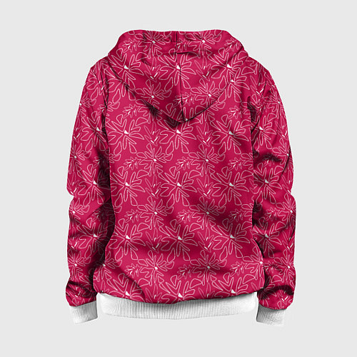 Детская толстовка на молнии Цветочный рисунок пером на красном фоне / 3D-Белый – фото 2