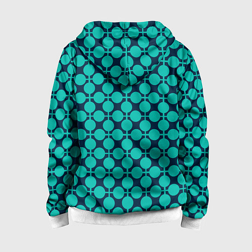 Детская толстовка на молнии Бирюзовый узор в клетку и горошек ретро / 3D-Белый – фото 2