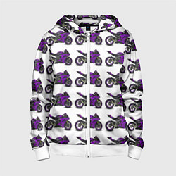 Толстовка на молнии детская Motorcycle purple, цвет: 3D-белый
