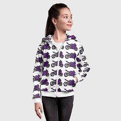 Толстовка на молнии детская Motorcycle purple, цвет: 3D-белый — фото 2