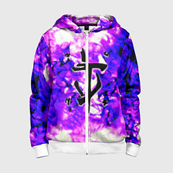 Толстовка на молнии детская Doom неоновый огонь лого, цвет: 3D-белый