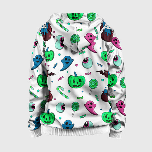 Детская толстовка на молнии Halloween light green pumpkin - паттерн / 3D-Белый – фото 2