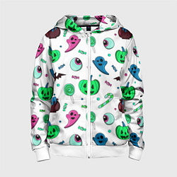 Толстовка на молнии детская Halloween light green pumpkin - паттерн, цвет: 3D-белый
